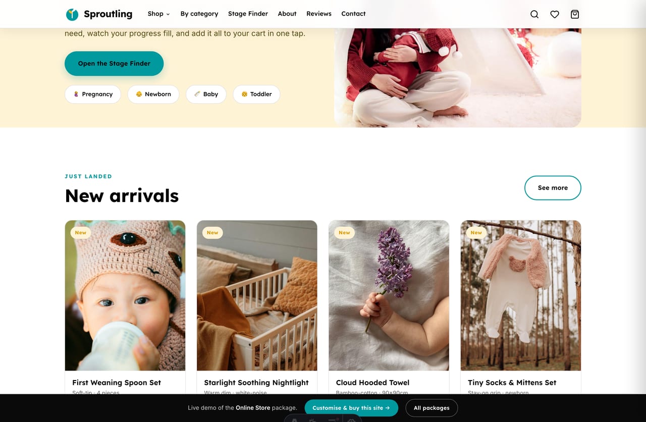 New-parent newsletter signup with first-order discount on the Sproutling baby store