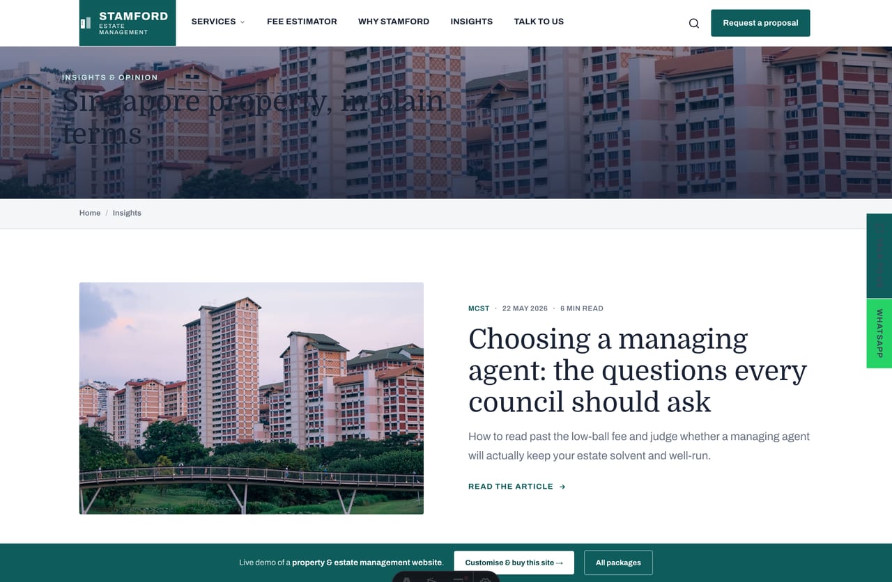 Insights and opinion section on a Singapore estate management website