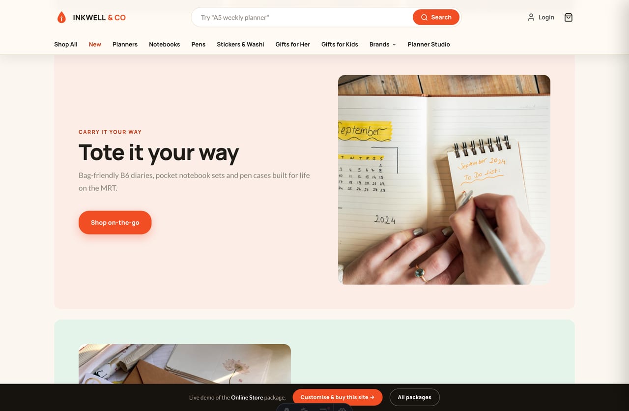 Designed-in-house, good-paper and free-gift-wrapping trust block on a Singapore stationery brand homepage