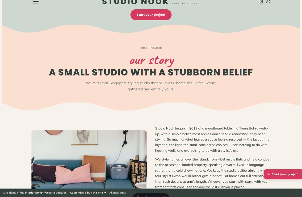 About / the studio page with the stylist team on a Singapore interior styling website