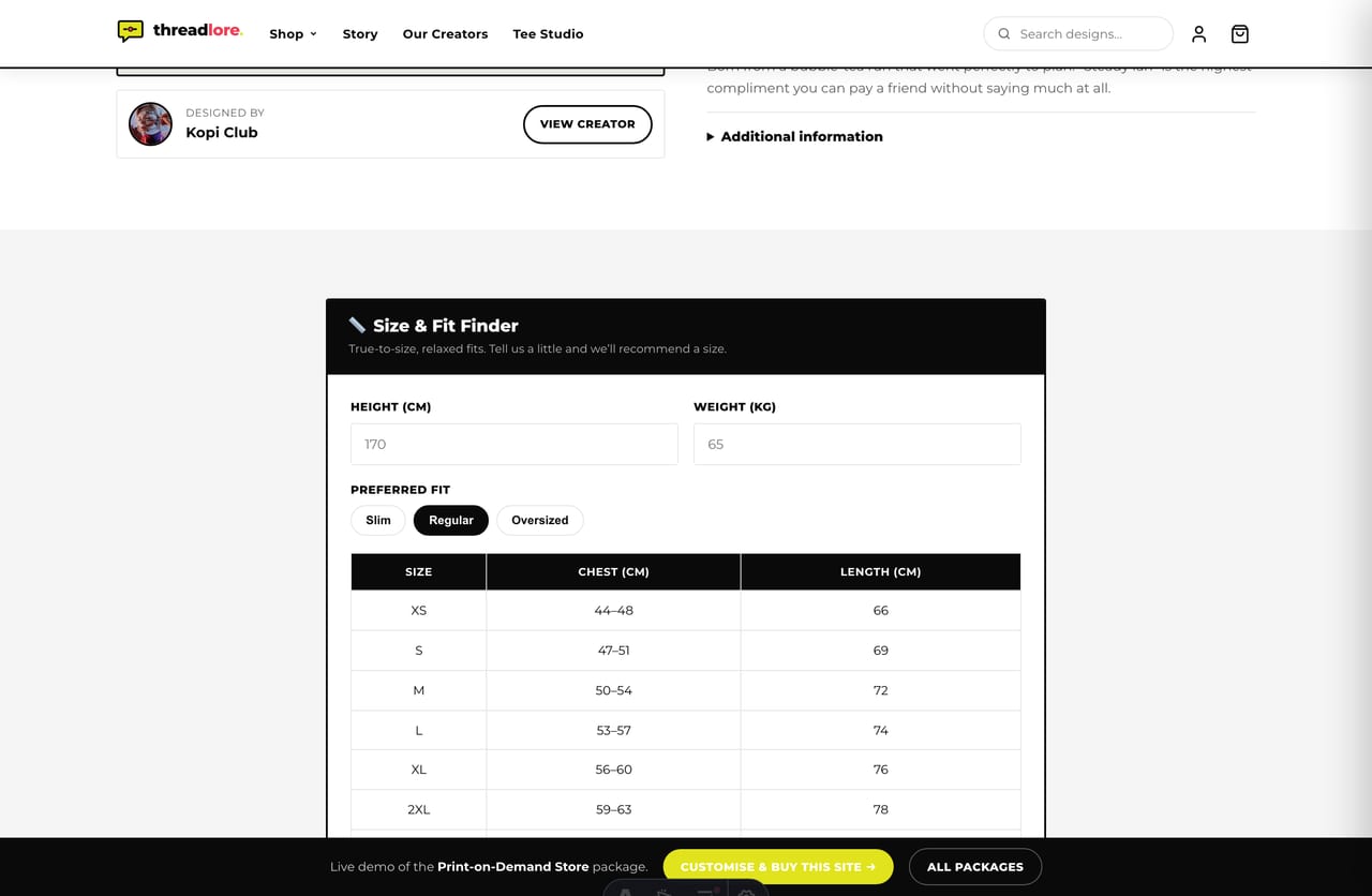 Live garment colour preview and tee mockups on a Singapore print-on-demand product page
